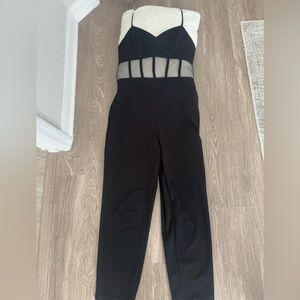 Chic Black Mesh Panel Jumpsuit